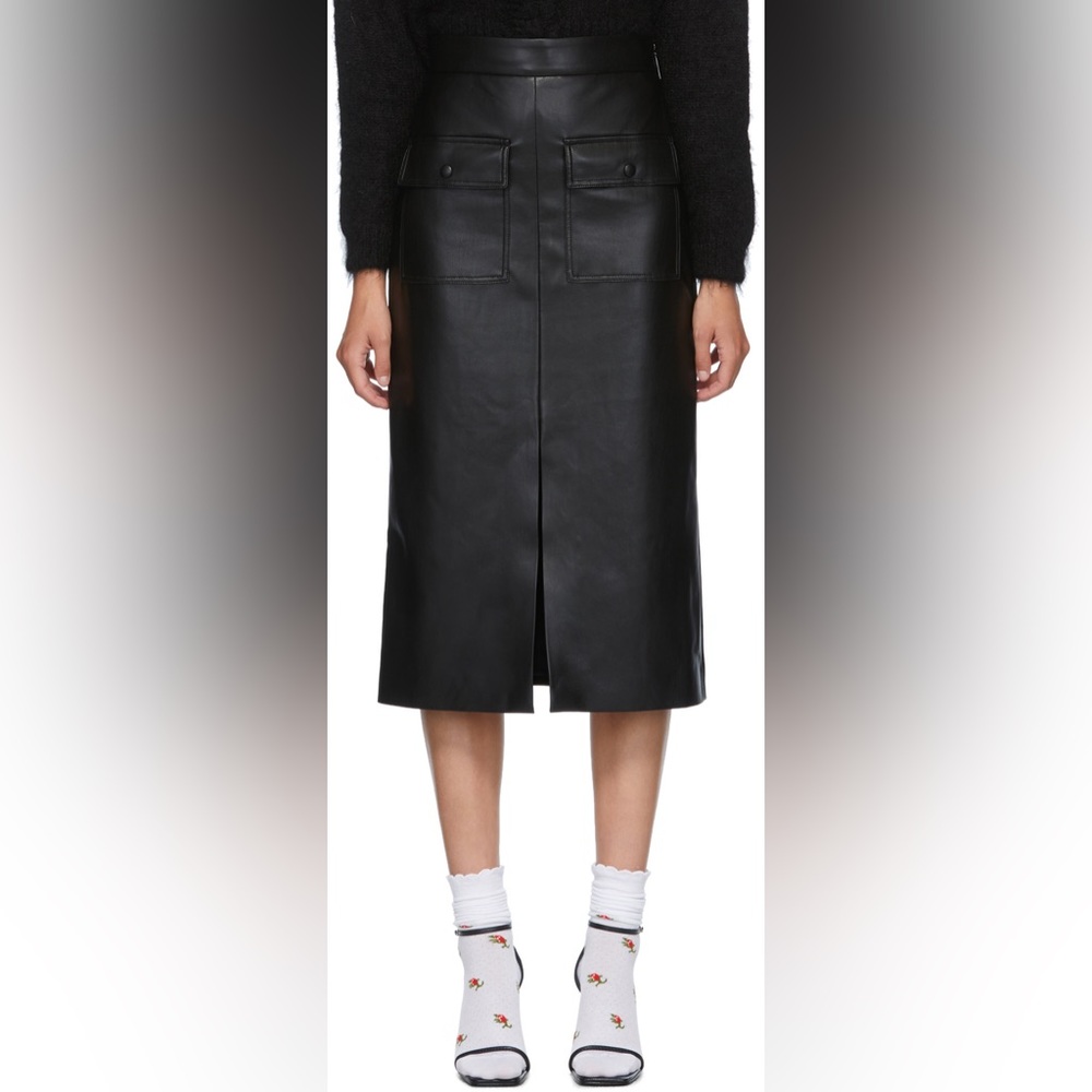 MSGM Black Vegan Leather Midi Skirt | Size IT42 / US 6
